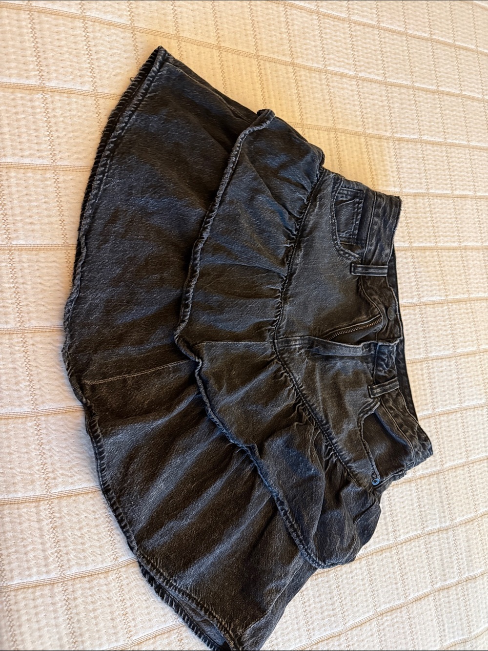 American Eagle Outfitters Black Ruffle Denim Mini Skirt